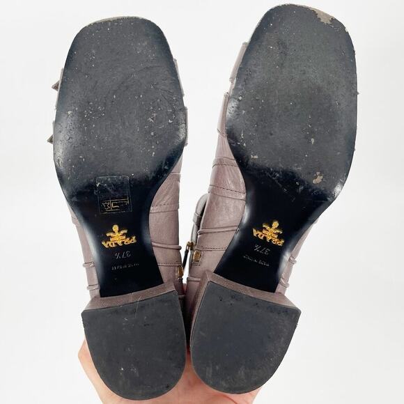 Prada F/W 2017 Dove Gray Multi Buckle Moto Grunge Square Toe Ankle Boot IT 37.5 - Picture 13 of 15